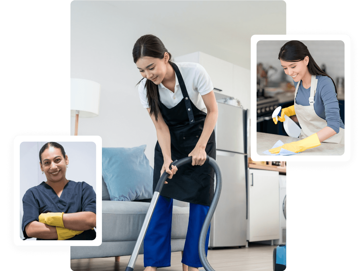 personal de servicio de limpieza haciendo labores de aseo